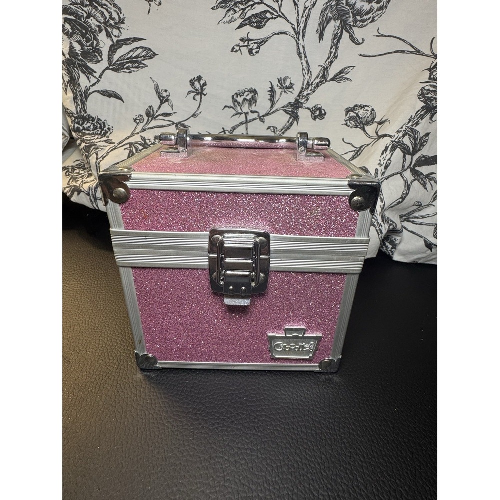 Caboodles Mini Glitter Pink Trunk Purse Make Up Handle Clasp Mirror